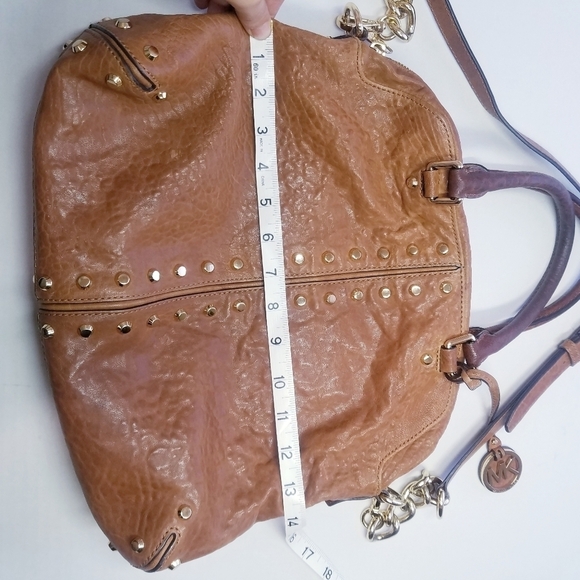 🌸 Michael Kors | Tan Leather Studded Medium Size Satchel Bag - Picture 6 of 15